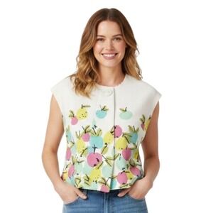 WE LOVE VERA Anthropologie TEXTURED SLEEVELESS TOP Fruit Print ‼️NO BELT‼️ sz 6